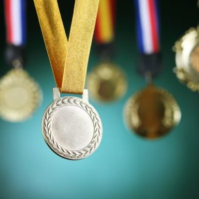 A silver, bronze and gold medal